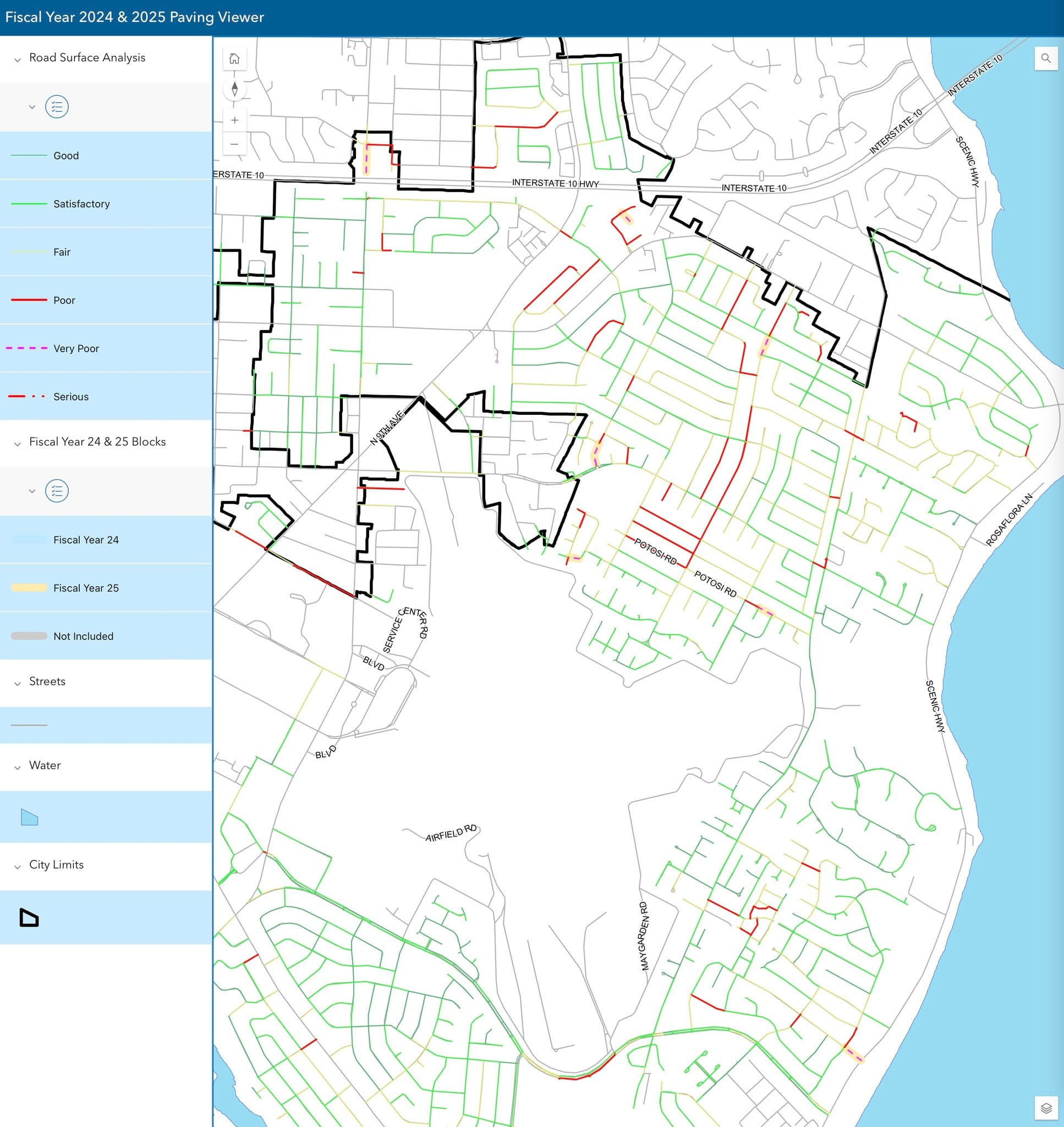 A map showing streets to be paved in District 1 in Pensacola.